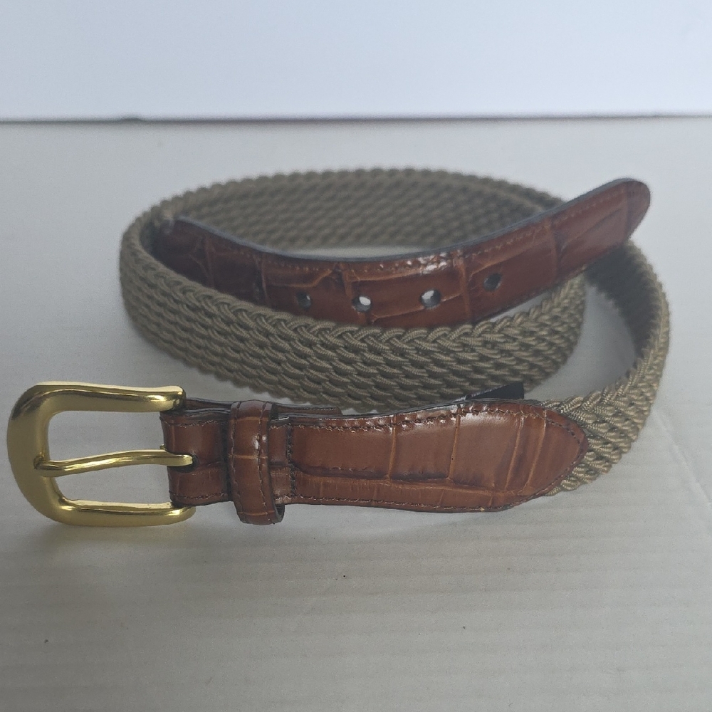Brighton Tan and Brown Men's Belt with Gold Buckle Size 42